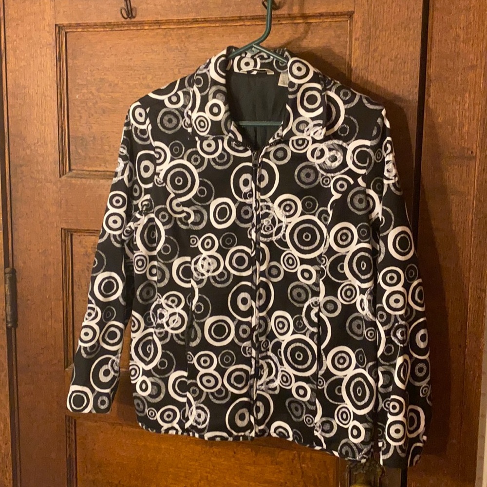 Laura Ashley Full Zip Jacket Geometric Pattern Med